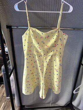 French Connection Yellow Floral Cami Romper with Spaghetti Straps